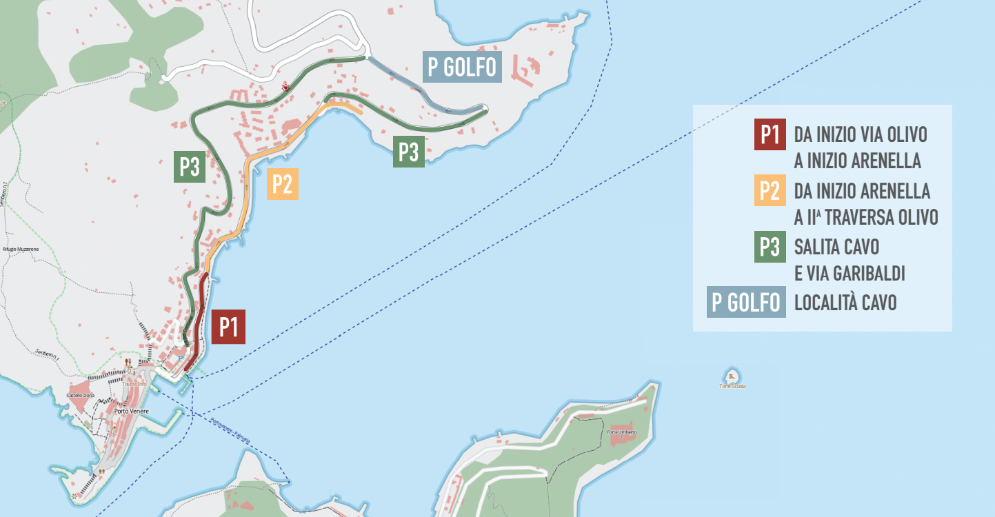 Carte des tarifs et des parkings de Porto Venere