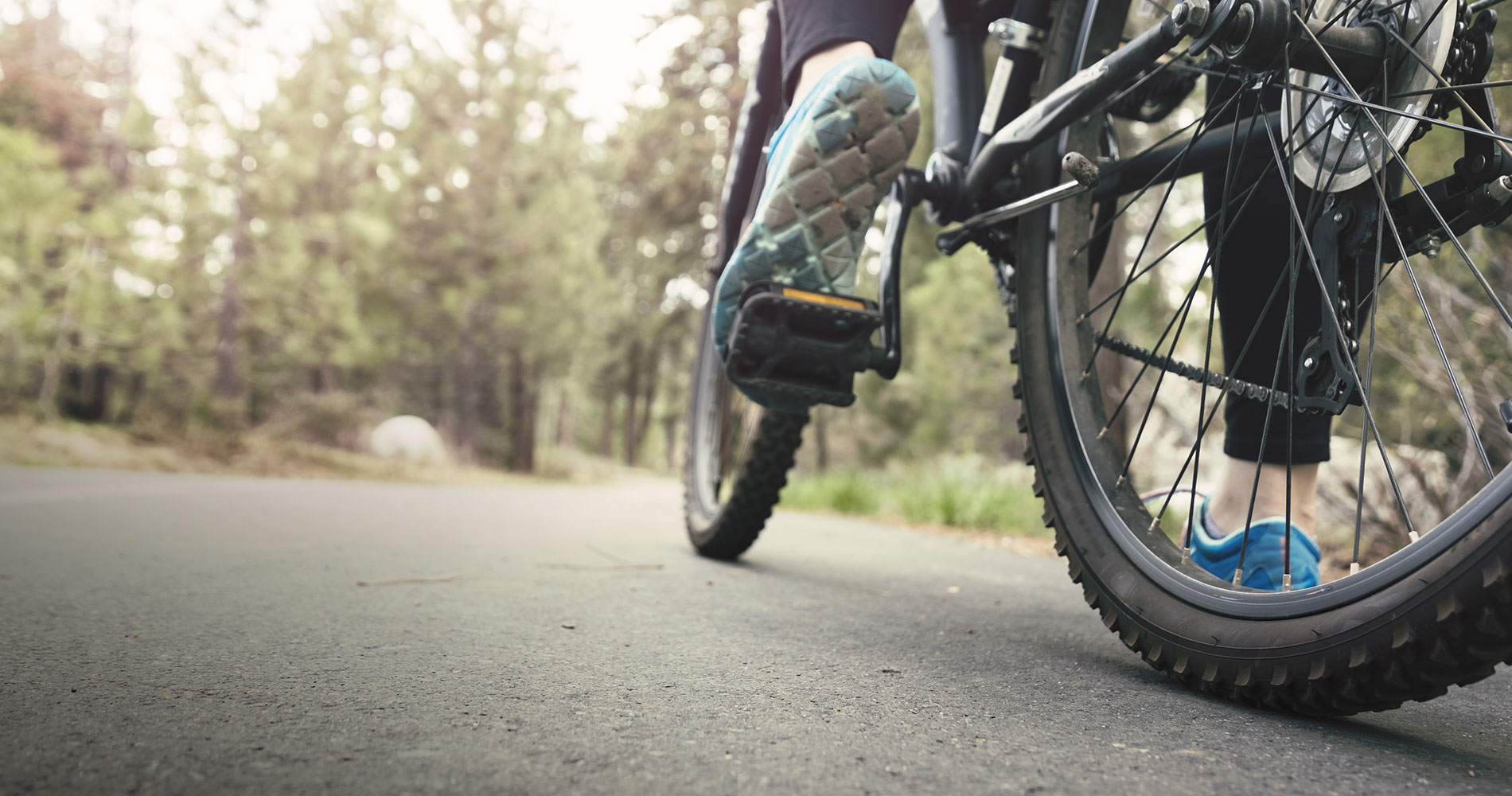 Foto delle ruote di una bici su strada